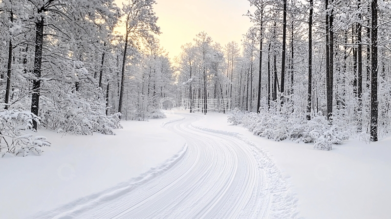 高清大图下载【趣麦麦图】雪覆盖的森林小路