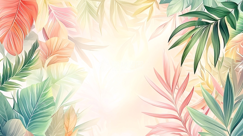 高清大图下载【趣麦麦图】粉彩色调的热带植物背景