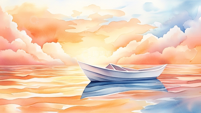 高清大图下载【趣麦麦图】水彩天空小船