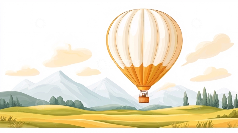 高清大图下载【趣麦麦图】热气球飞越山谷平原
