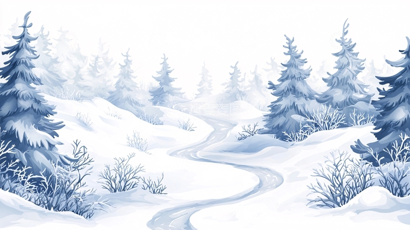 高清大图下载【趣麦麦图】雪地蜿蜒小路