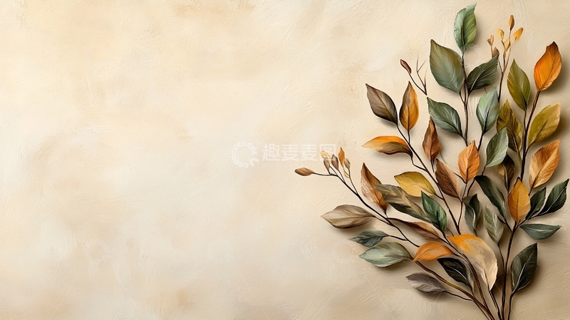 高清大图下载【趣麦麦图】秋叶组成的装饰性树枝