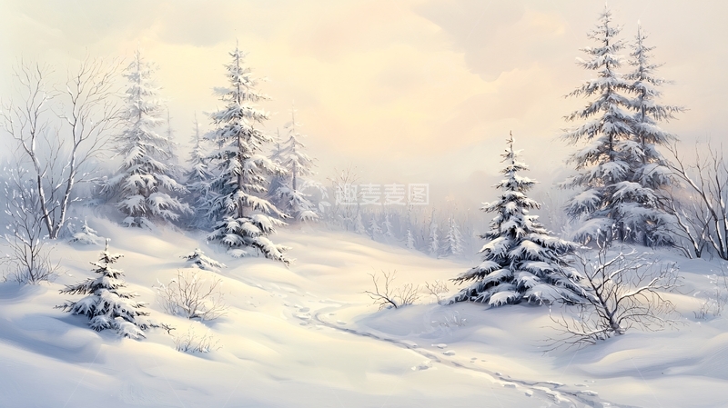 高清大图下载【趣麦麦图】雪地里的松树