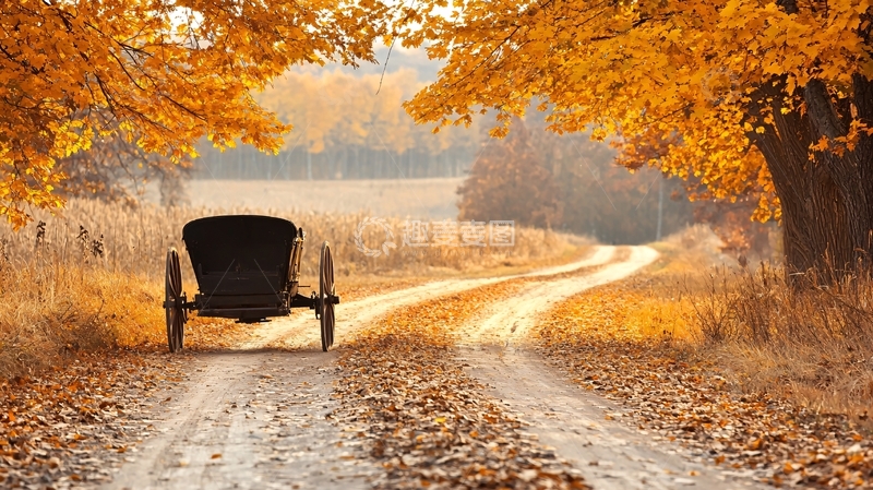 高清大图下载【趣麦麦图】秋日乡村道路上的马车