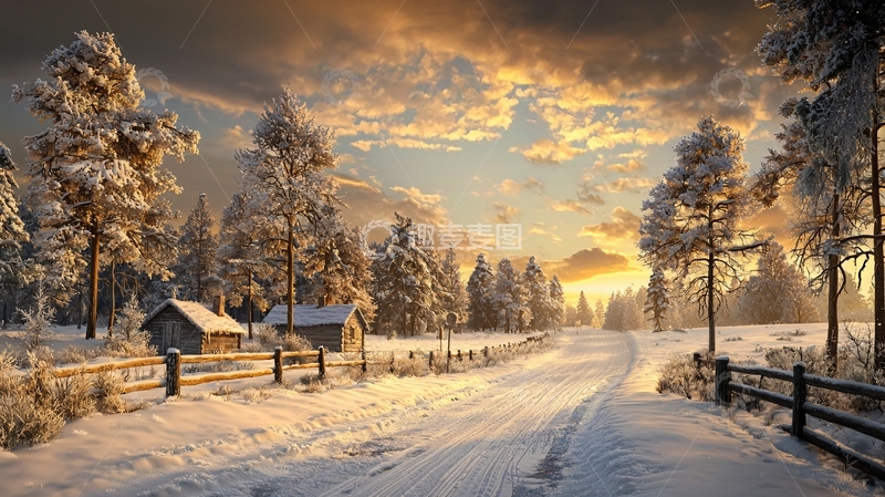 高清大图下载【趣麦麦图】雪后乡村冬日暖阳