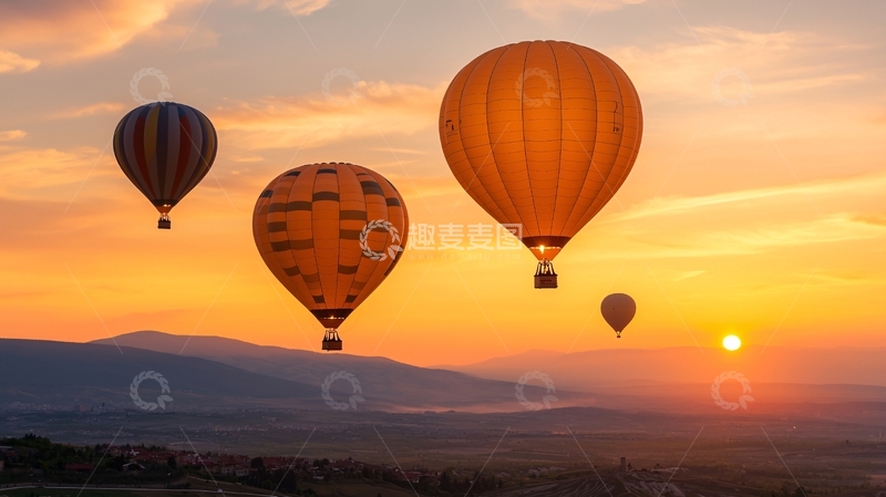 高清大图下载【趣麦麦图】热气球在日出时分飞行