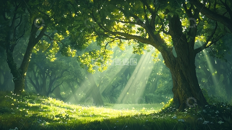 高清大图下载【趣麦麦图】阳光穿透树林的画面