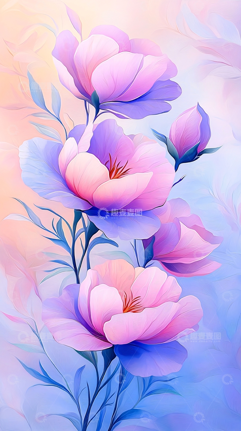 高清大图下载【趣麦麦图】粉紫色花朵的唯美插画