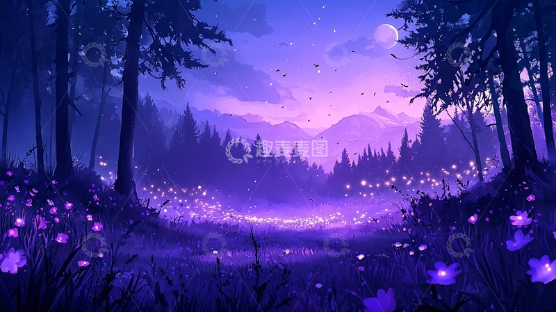 高清大图下载【趣麦麦图】紫色森林梦幻风景