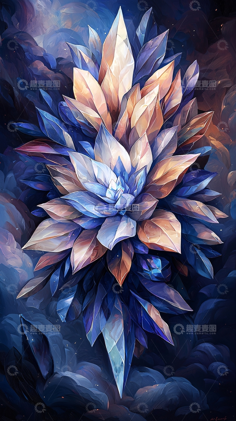 高清大图下载【趣麦麦图】晶体花朵绽放背景
