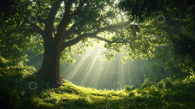 高清大图下载【趣麦麦图】阳光穿过树林洒下的光辉
