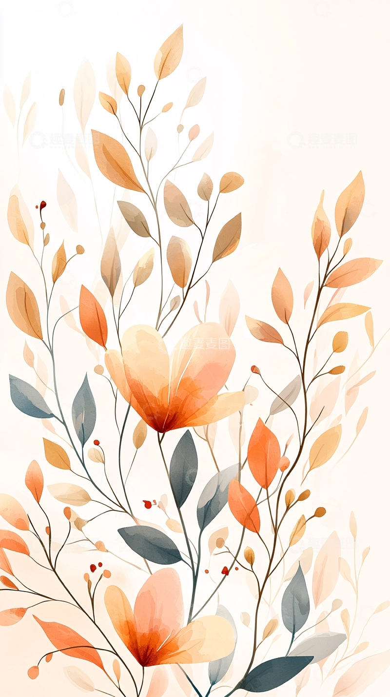 高清大图下载【趣麦麦图】水彩花卉植物图案