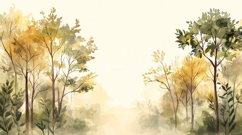高清大图下载【趣麦麦图】秋日森林水彩画16