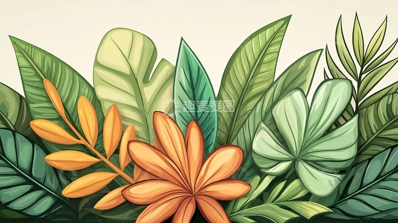 高清大图下载【趣麦麦图】热带植物叶子插画