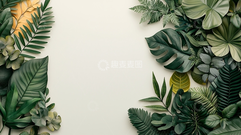 高清大图下载【趣麦麦图】绿色植物环绕的留白背景