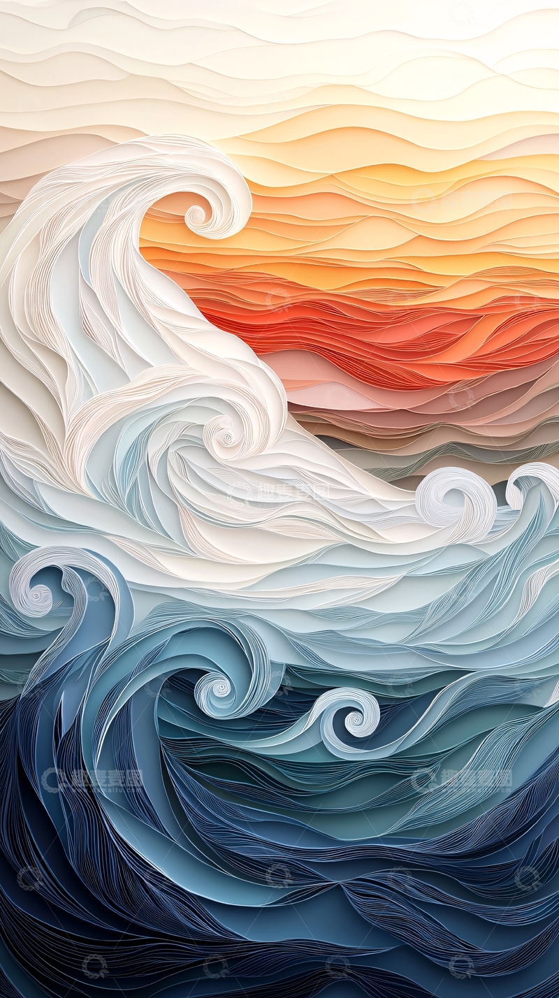 高清大图下载【趣麦麦图】波涛汹涌的海浪艺术画