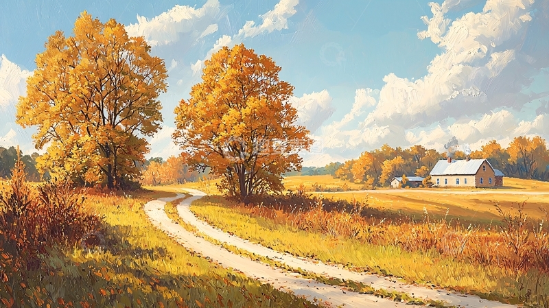 高清大图下载【趣麦麦图】秋日乡村田野风景画