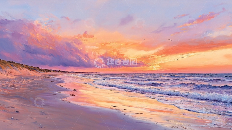 高清大图下载【趣麦麦图】海边日落的唯美景象