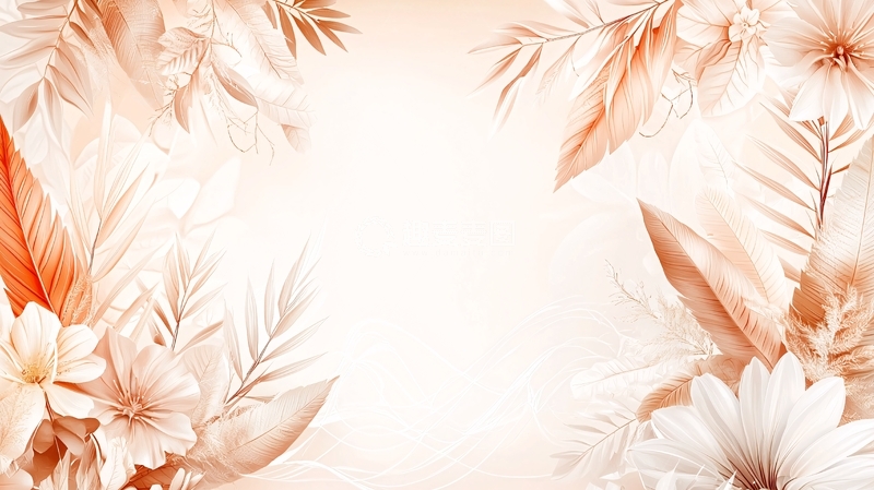 高清大图下载【趣麦麦图】米色花卉植物边框背景