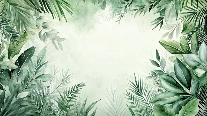 高清大图下载【趣麦麦图】绿色植物水彩背景