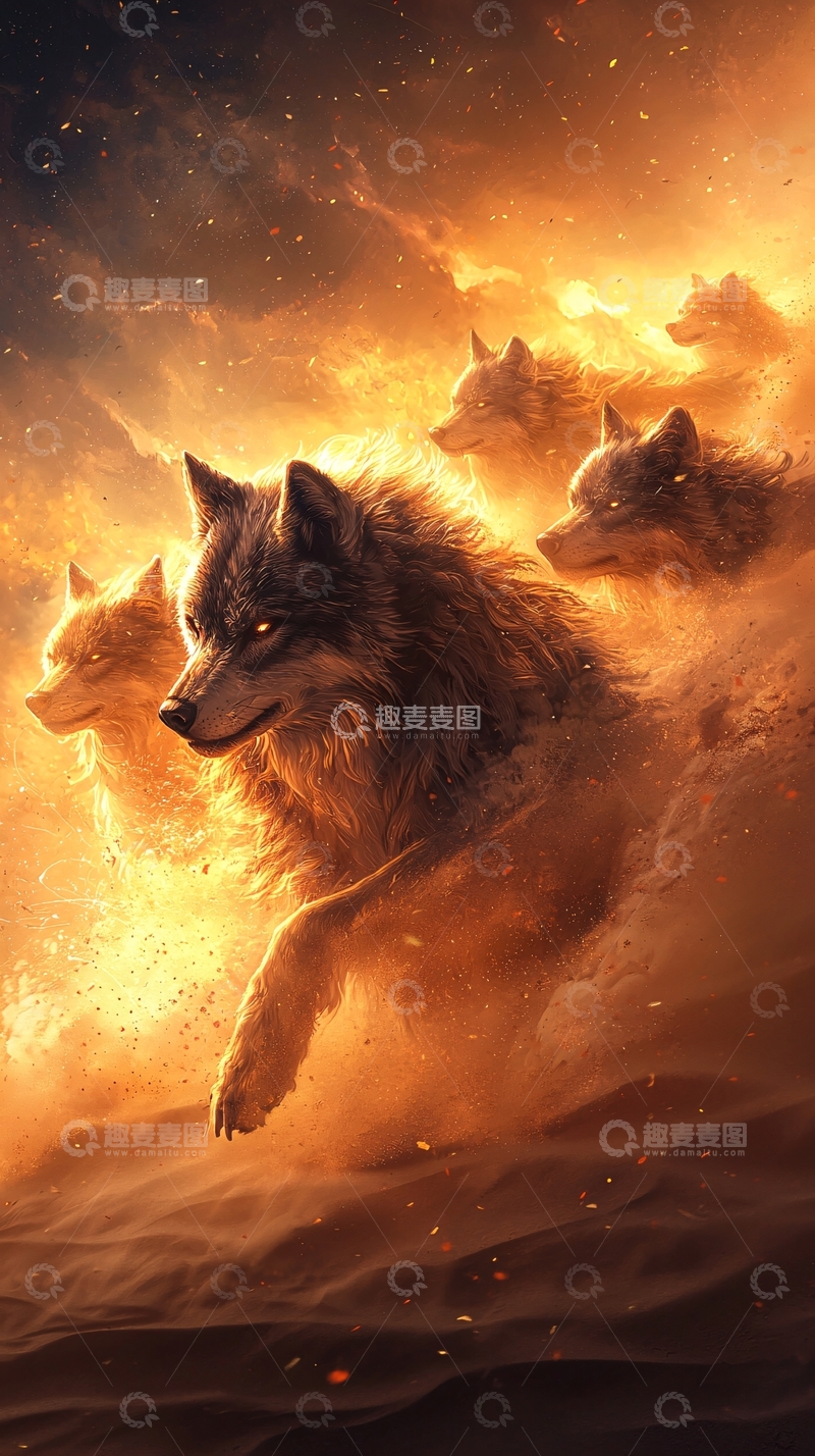 高清大图下载【趣麦麦图】奔腾的狼群高清图片