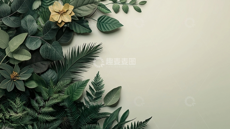 高清大图下载【趣麦麦图】绿叶植物与花卉的边框