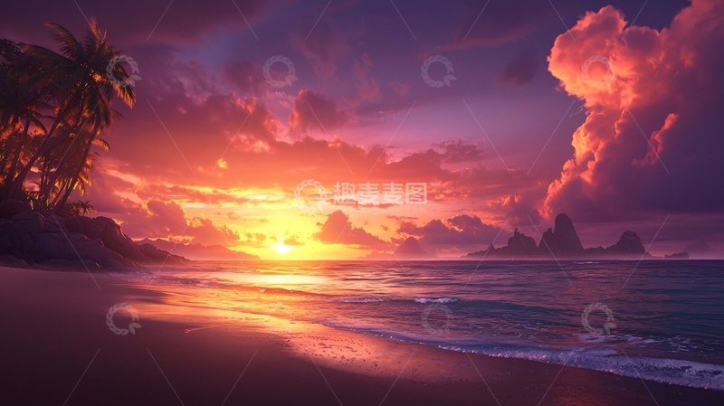 高清大图下载【趣麦麦图】绚丽的海岸晚霞