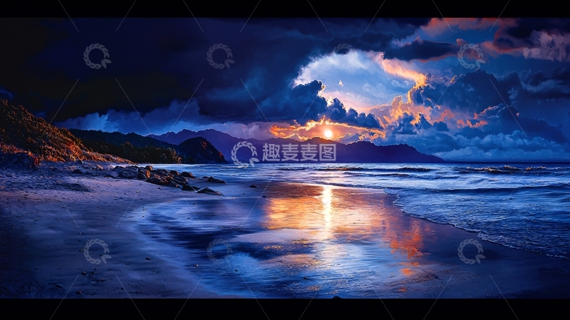 高清大图下载【趣麦麦图】宁静海滩日落