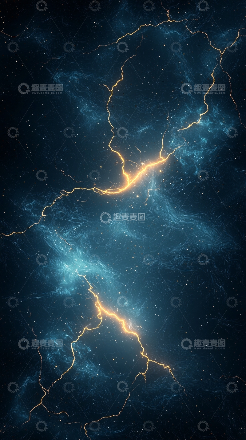 高清大图下载【趣麦麦图】深蓝色星云金色闪电