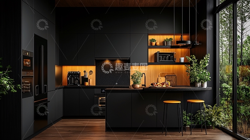 高清大图下载【趣麦麦图】黑色现代厨房
