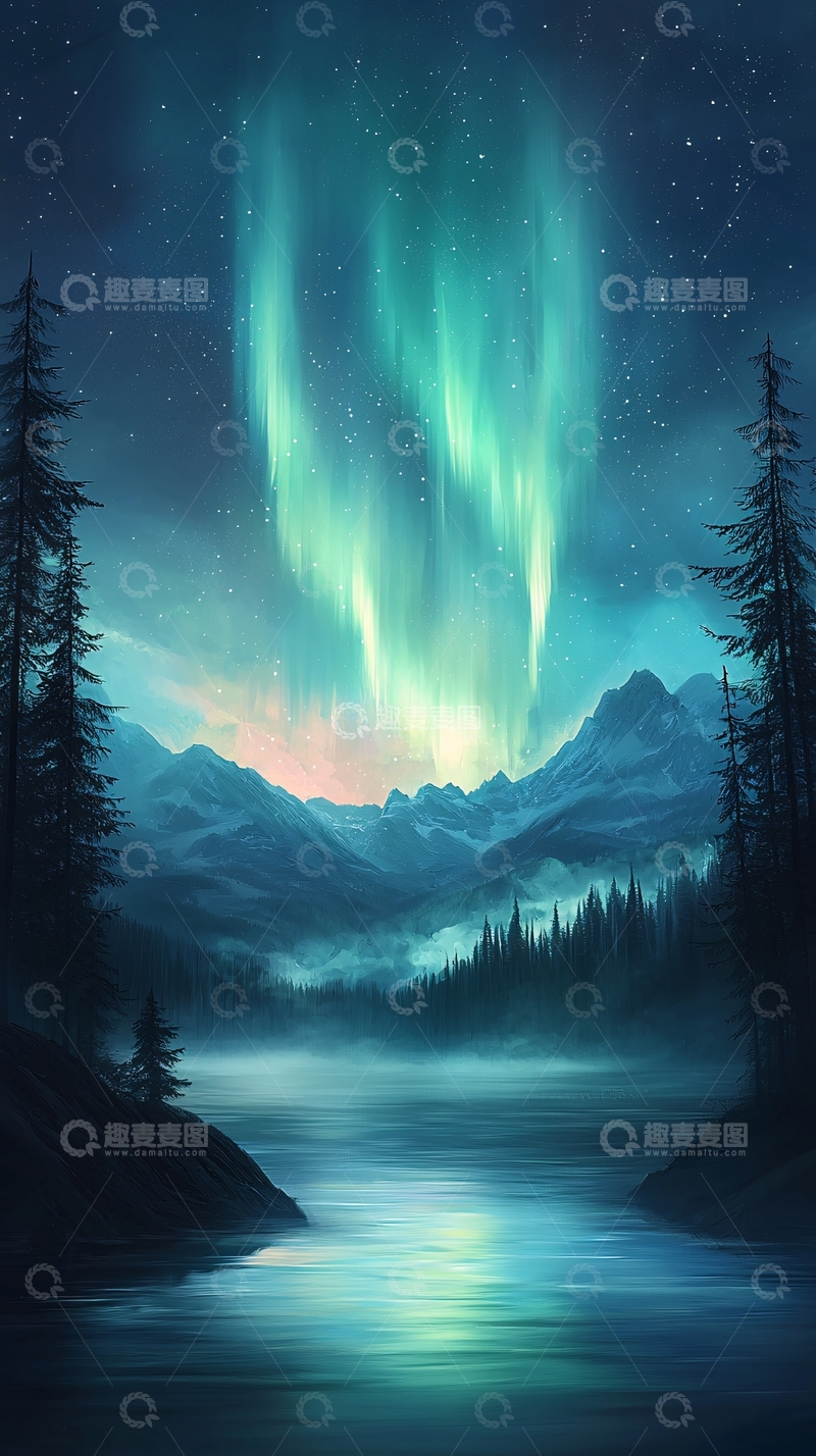 高清大图下载【趣麦麦图】夜空下的极光美景