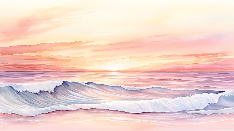 高清大图下载【趣麦麦图】柔和的粉色日落海景