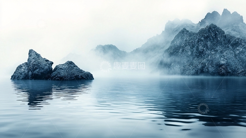 高清大图下载【趣麦麦图】宁静湖面上的山峰倒影