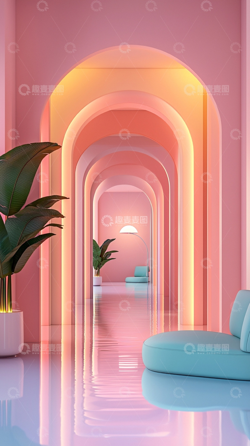 高清大图下载【趣麦麦图】粉色拱门室内场景