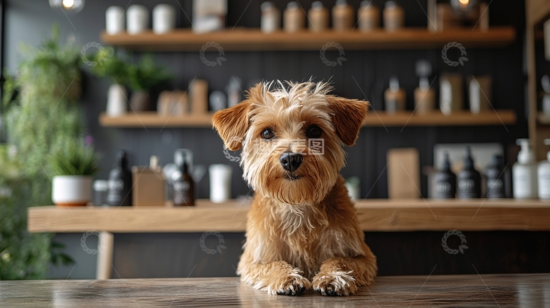 高清大图下载【趣麦麦图】咖啡馆里的可爱小狗