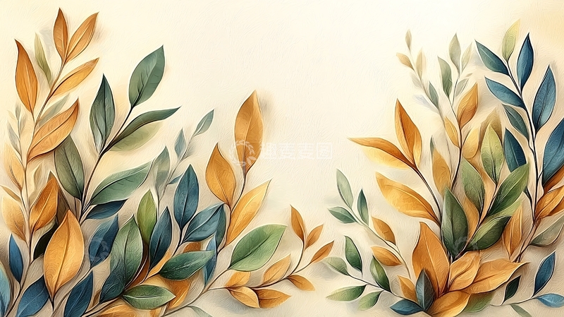 高清大图下载【趣麦麦图】水彩风树叶唯美背景