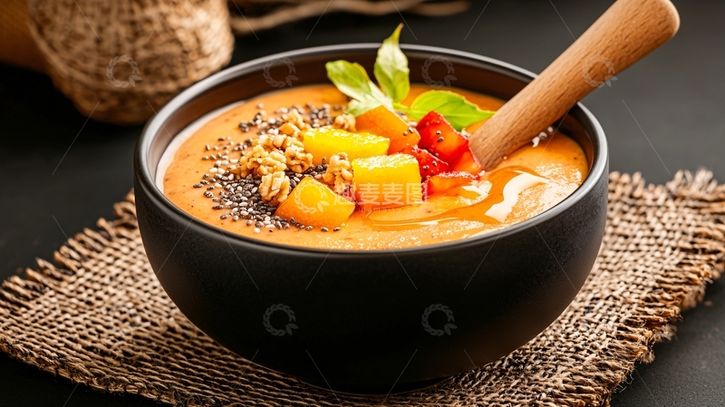 高清大图下载【趣麦麦图】橙色果蔬燕麦碗特写