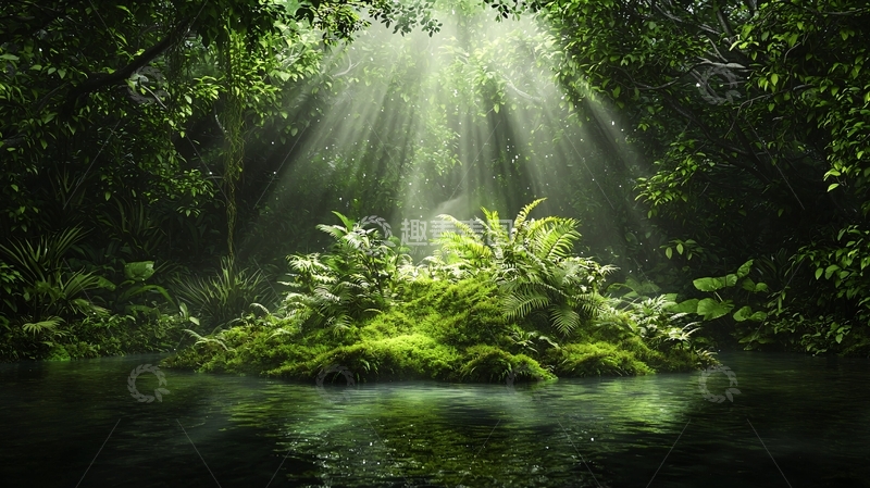 高清大图下载【趣麦麦图】热带雨林光线照耀植物