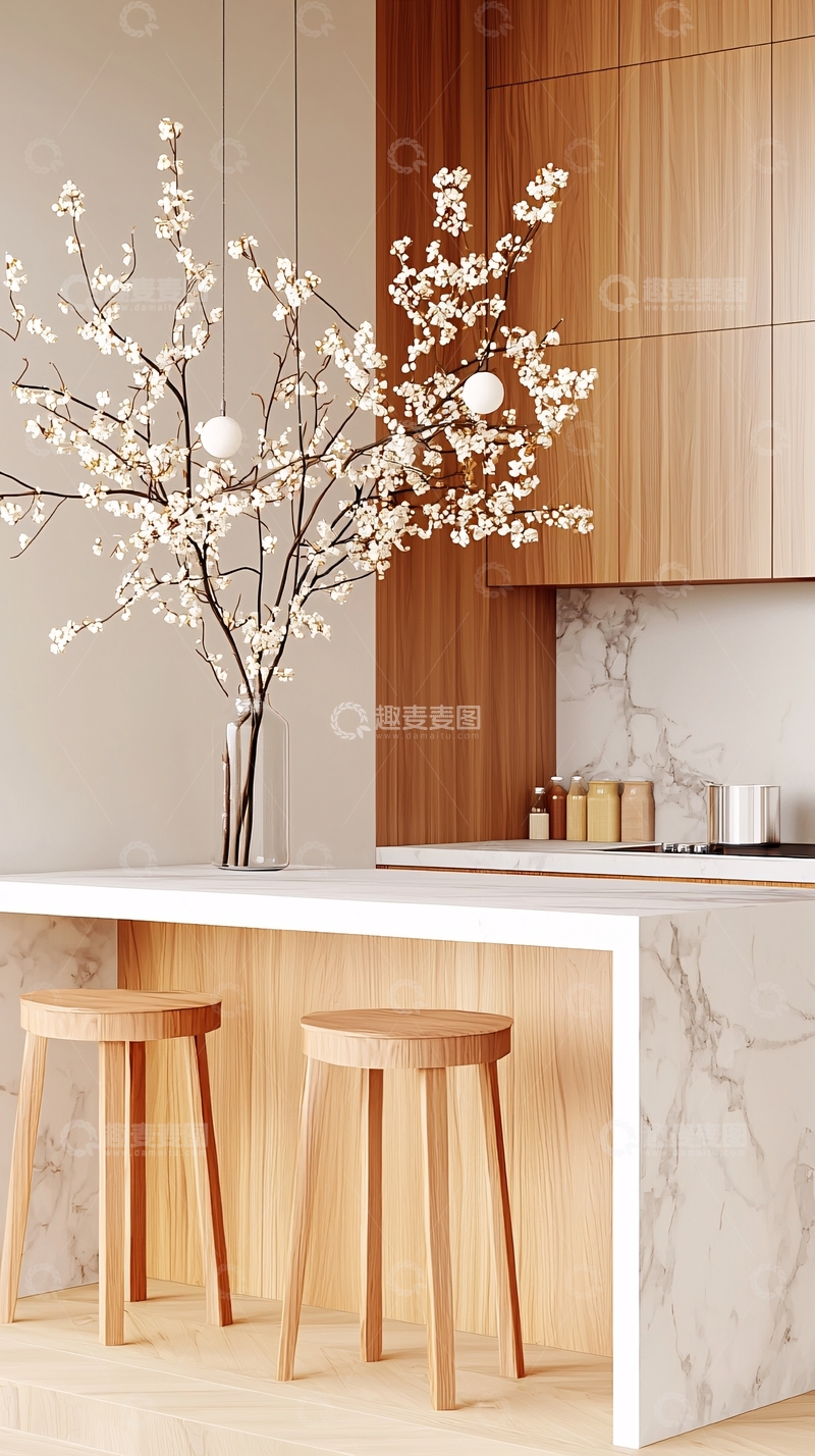 高清大图下载【趣麦麦图】现代简约厨房花卉摆设