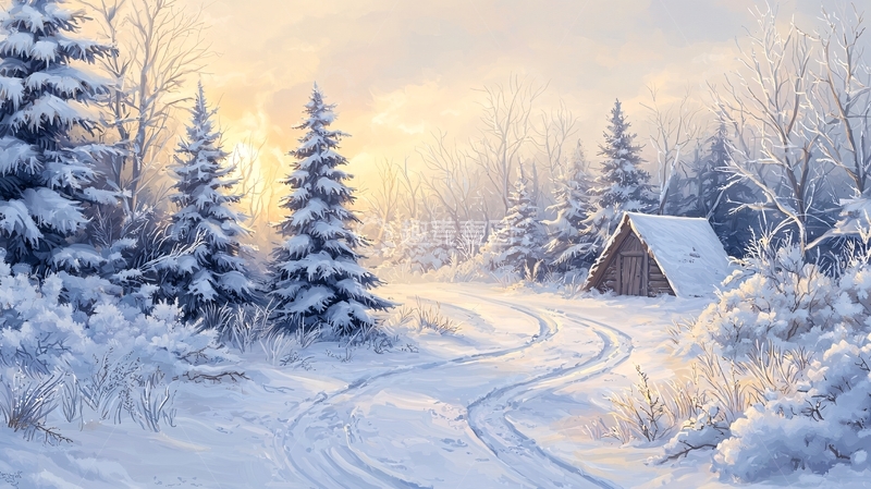 高清大图下载【趣麦麦图】雪中小屋的静谧冬日