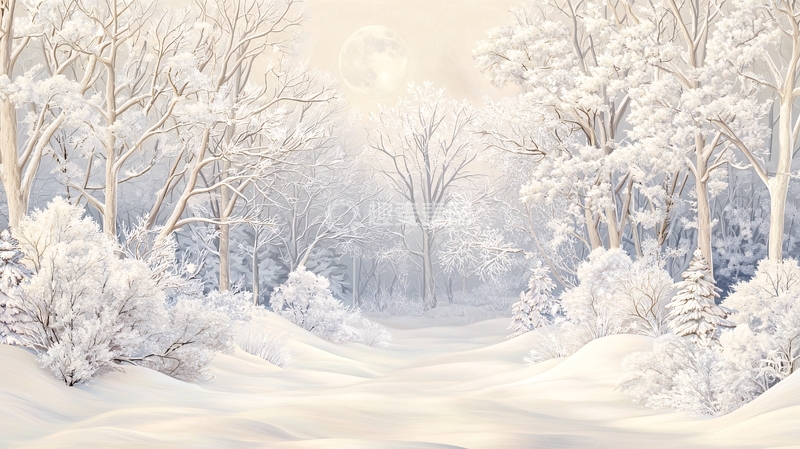 高清大图下载【趣麦麦图】雪覆盖的树木道路