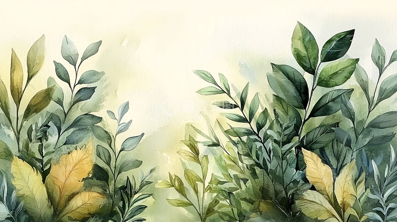 高清大图下载【趣麦麦图】水彩绿植叶子清新背景
