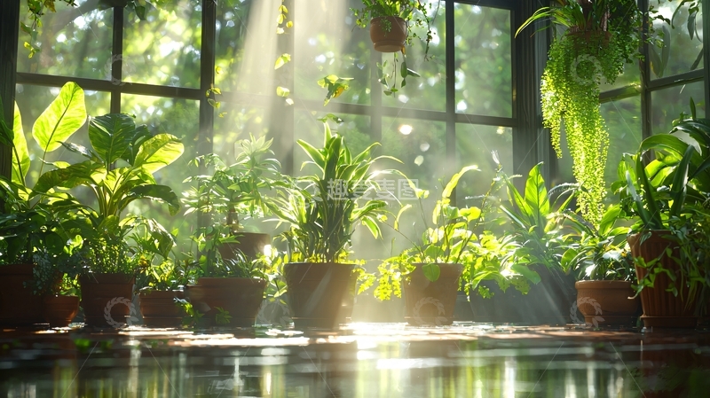 高清大图下载【趣麦麦图】阳光照耀下的室内盆栽