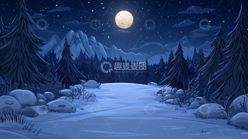 高清大图下载【趣麦麦图】寒夜林间小路