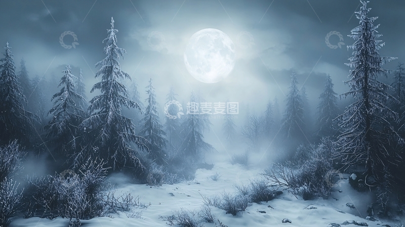 高清大图下载【趣麦麦图】月夜森林雪景
