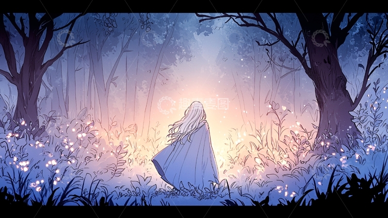 高清大图下载【趣麦麦图】森林仙境女孩背影