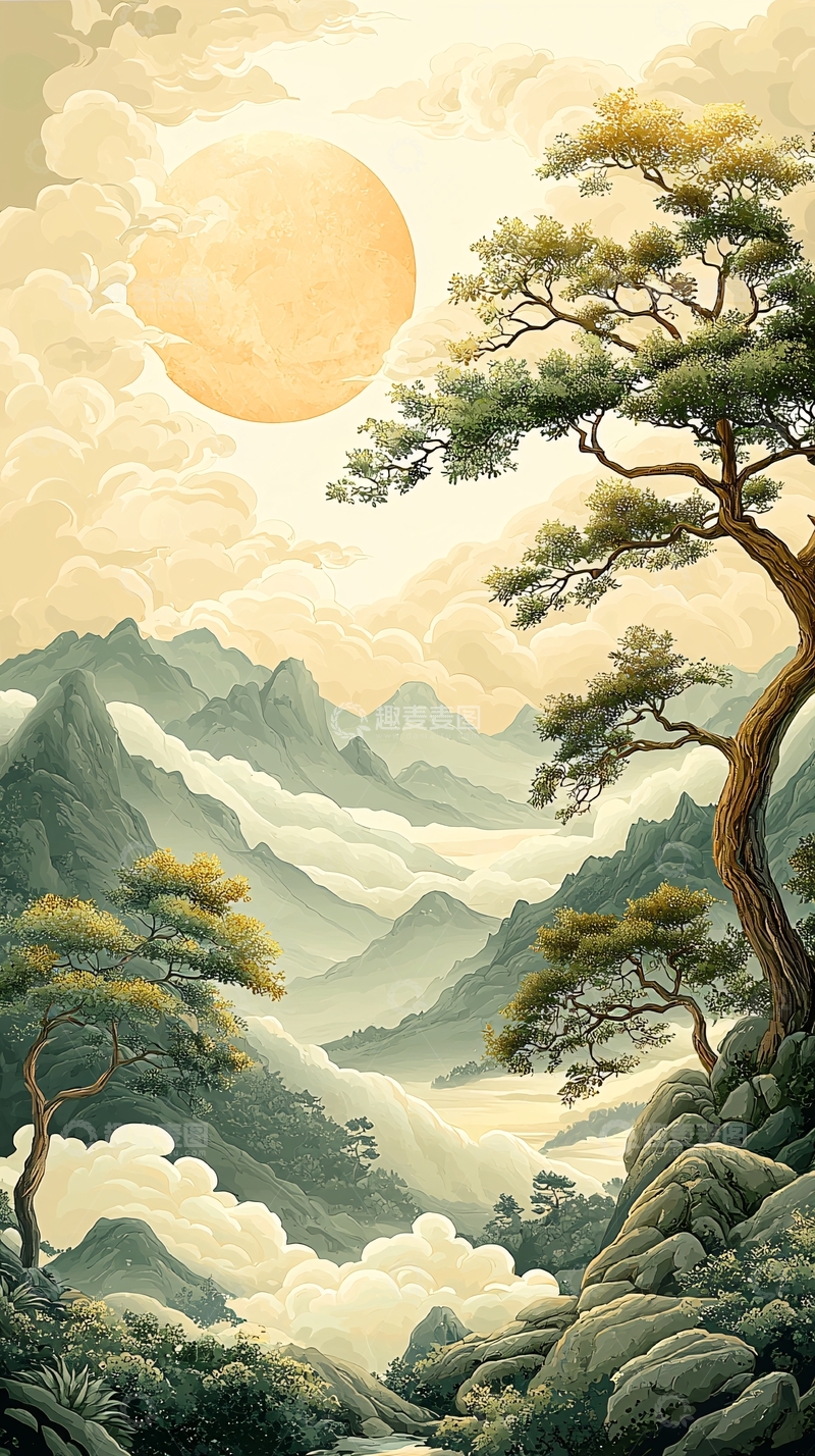 高清大图下载【趣麦麦图】山水国画风高清图片