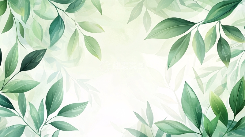 高清大图下载【趣麦麦图】水彩绿叶清新背景