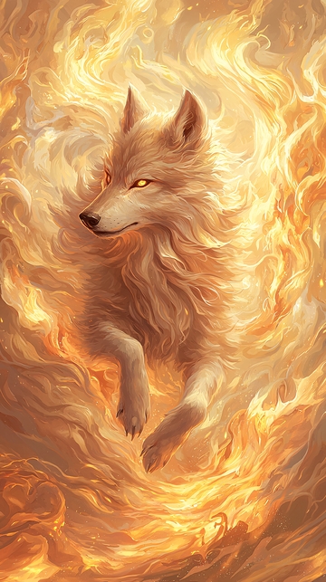 火焰围绕的白色狼