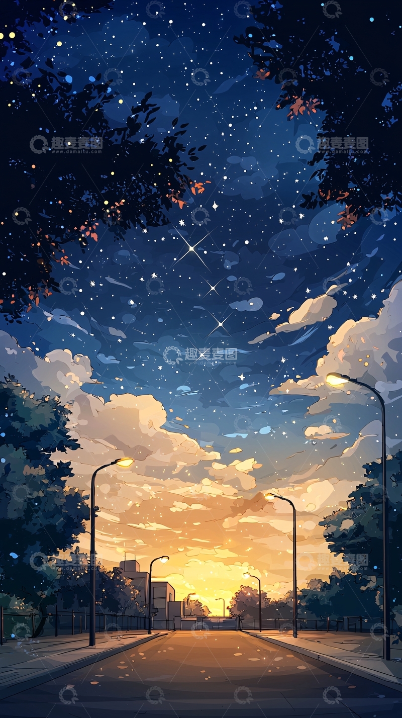 高清大图下载【趣麦麦图】星空下的道路风景